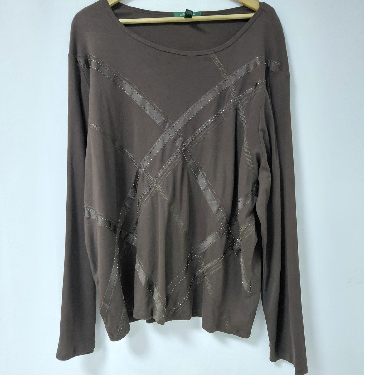 Ralph Lauren Plus Solid Knit Size Studded Brown Top Long Sleeve Size 3x